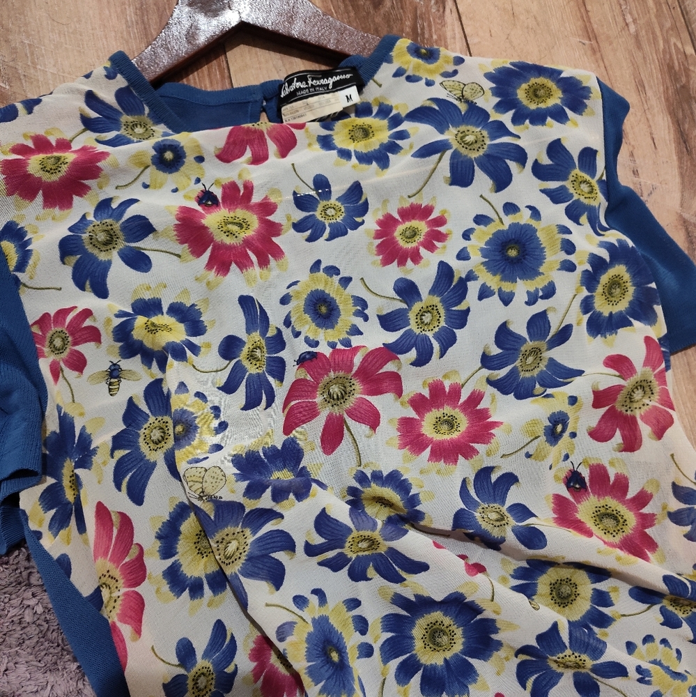 Salvatore Ferragamo Floral Front Knit Top in Black and Burgundy - Picture 9 of 10